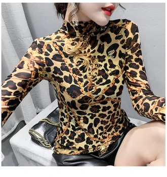 rudens Leopard T-krekli, Sieviešu Slim Ķermeņa Leopard Topi Sieviete, seksīga, ziedu drukāt stretchy Topi džemperi