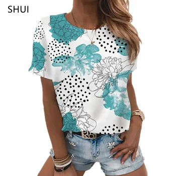 3D Ziedu Drukāt T-krekls Vasaras Jaunā Modes Gadījuma O-veida kakla Īss piedurknēm Krekls Streetwear Plus Lieluma Sieviešu 6XL Dāmu T-krekls