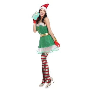 Pieaugušo Sieviešu Zaļā Sequin Cosplay Santa Claus Seksīgs Ziemassvētku Tērpi Xmas Sexy Santa Kostīms, Kleita
