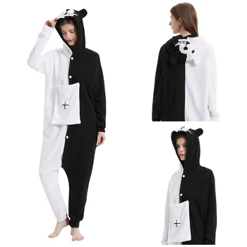 Danganronpa Monokuma Cosplay Pidžamas Pieaugušo Unisex Onesie Polar Fleece Sleepwear Pidžamas