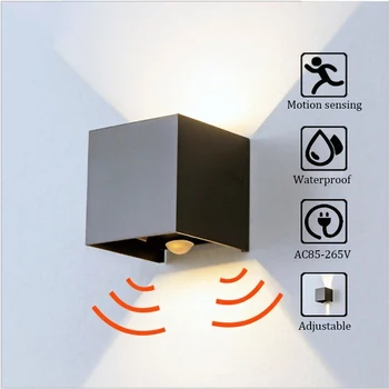 TRAZOS Kustības Sensors LED Sienas Apgaismojuma AC85-265V Ūdensizturīgs IP65 Sienas Lampas Alumīnija Leņķis Regulējams Sienas Brā Āra Apgaismojums