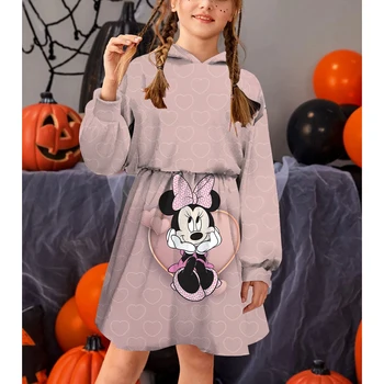Minnie Pele Pelēkā Vārna Rudens Ziemas Karikatūra Gadījuma Meiteņu Džemperis Kleita Disney Sērijas Modes Pelēkā Vārna 1-15 Gadiem